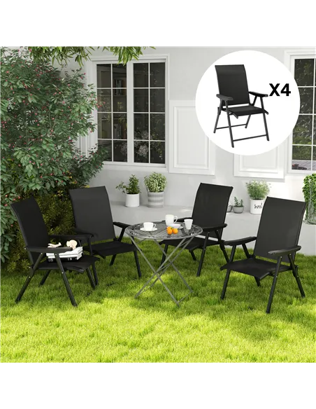 Outsunny Set of Four Folding Outdoor Chairs - Black