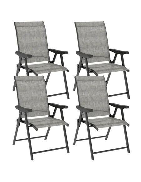 Outsunny Set of Four Folding Outdoor Chairs - Black/Grey