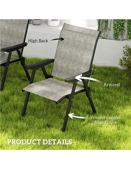 Outsunny Set of Four Folding Outdoor Chairs - Black/Grey