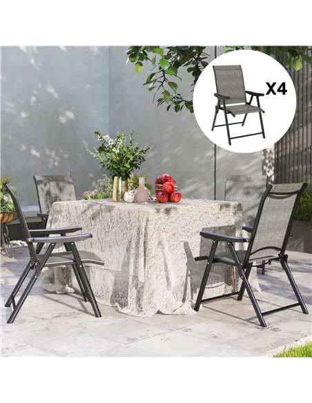 Outsunny Set of Four Folding Outdoor Chairs - Black/Grey