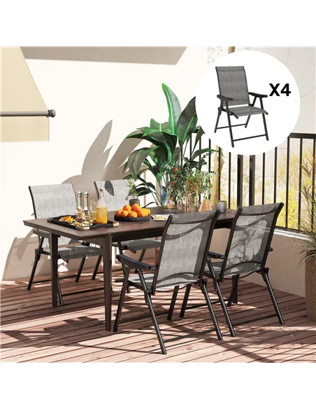 Outsunny Set of Four Folding Outdoor Chairs - Black/Grey