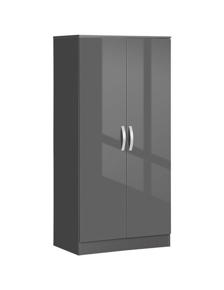 HOMCOM High Gloss Wardrobe, 2 Door Wardrobe with Hanging Rod and Storage Shelf, Clothes Storage Organizer with Anti-tipping Desi