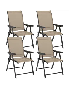 Outsunny Set of Four Folding Outdoor Chairs - Brown/Black