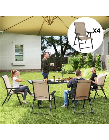 Outsunny Set of Four Folding Outdoor Chairs - Brown/Black