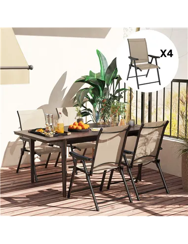 Outsunny Set of Four Folding Outdoor Chairs - Brown/Black