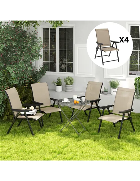 Outsunny Set of Four Folding Outdoor Chairs - Brown/Black