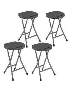 Outsunny Set of Four Folding Carry Stools - Charcoal Grey