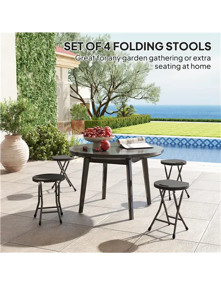 Outsunny Set of Four Folding Carry Stools - Charcoal Grey
