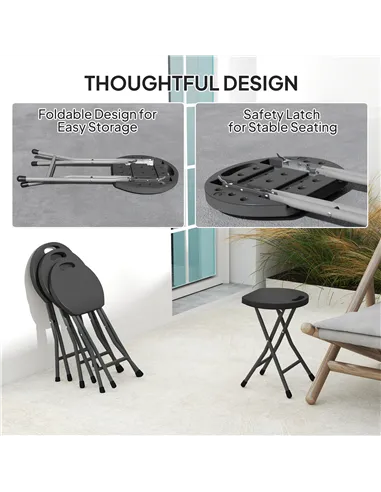 Outsunny Set of Four Folding Carry Stools - Charcoal Grey