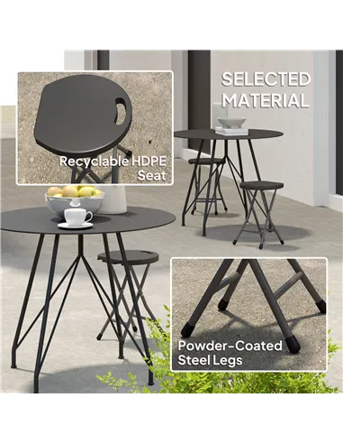 Outsunny Set of Four Folding Carry Stools - Charcoal Grey