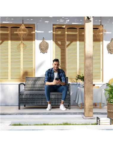 Outsunny 125L Storage Garden Bench, with Cushion - Grey