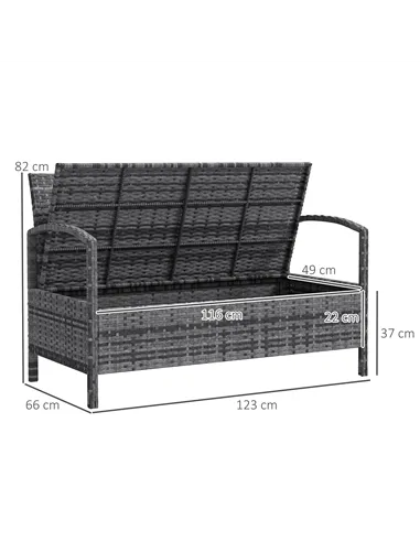 Outsunny 125L Storage Garden Bench, with Cushion - Grey
