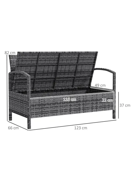 Outsunny 125L Storage Garden Bench, with Cushion - Grey