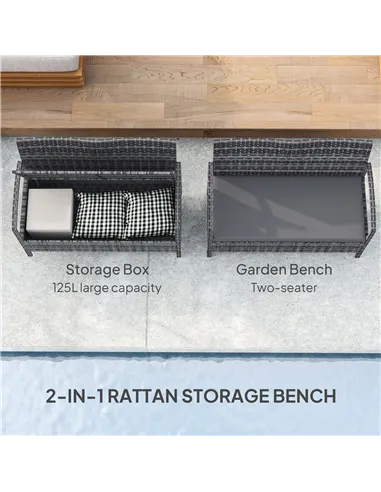 Outsunny 125L Storage Garden Bench, with Cushion - Grey