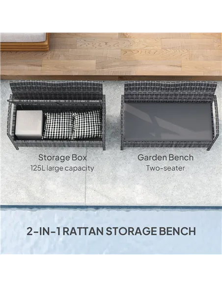 Outsunny 125L Storage Garden Bench, with Cushion - Grey