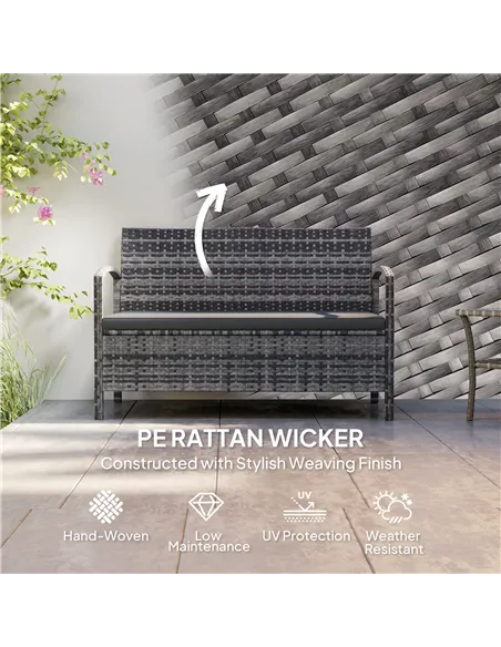 Outsunny 125L Storage Garden Bench, with Cushion - Grey