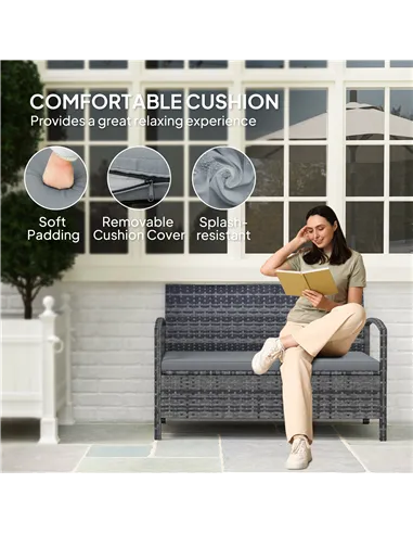 Outsunny 125L Storage Garden Bench, with Cushion - Grey