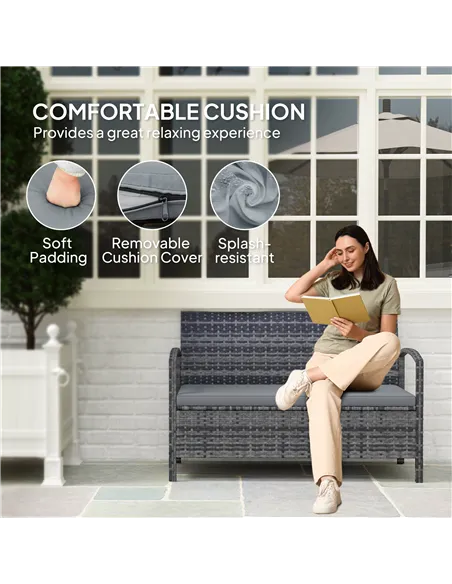Outsunny 125L Storage Garden Bench, with Cushion - Grey