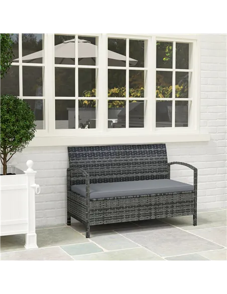 Outsunny 125L Storage Garden Bench, with Cushion - Grey
