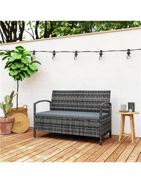 Outsunny 125L Storage Garden Bench, with Cushion - Grey