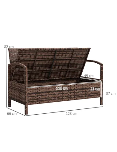 Outsunny 125L Storage Garden Bench, with Cushion - Brown