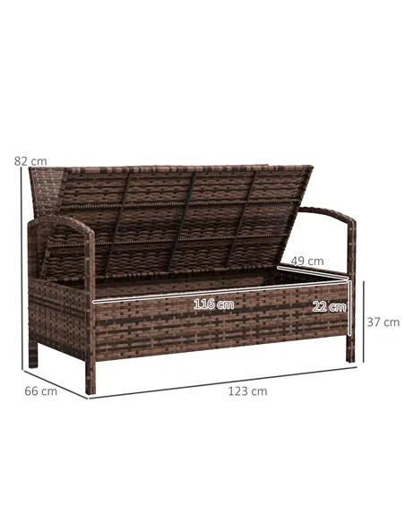 Outsunny 125L Storage Garden Bench, with Cushion - Brown