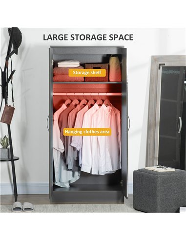 HOMCOM High Gloss Wardrobe, 2 Door Wardrobe with Hanging Rod and Storage Shelf, Clothes Storage Organizer with Anti-tipping Desi