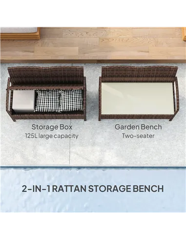 Outsunny 125L Storage Garden Bench, with Cushion - Brown