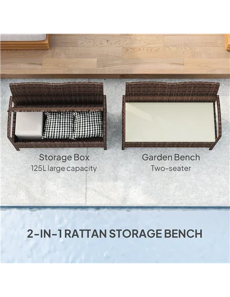 Outsunny 125L Storage Garden Bench, with Cushion - Brown