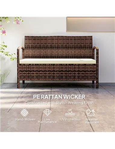 Outsunny 125L Storage Garden Bench, with Cushion - Brown