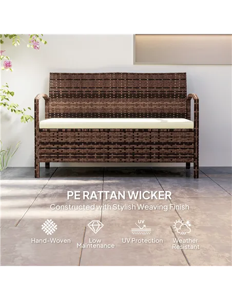 Outsunny 125L Storage Garden Bench, with Cushion - Brown