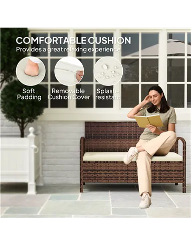 Outsunny 125L Storage Garden Bench, with Cushion - Brown