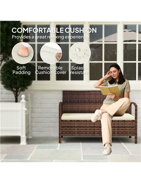 Outsunny 125L Storage Garden Bench, with Cushion - Brown