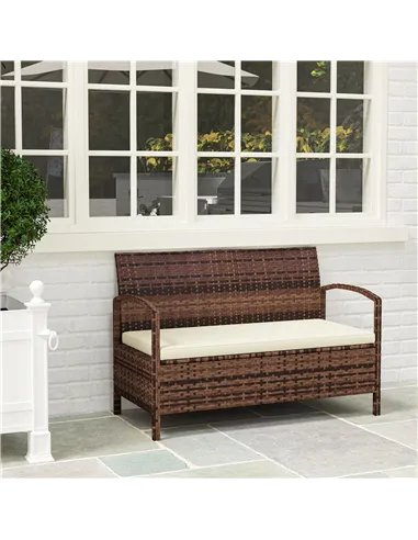 Outsunny 125L Storage Garden Bench, with Cushion - Brown