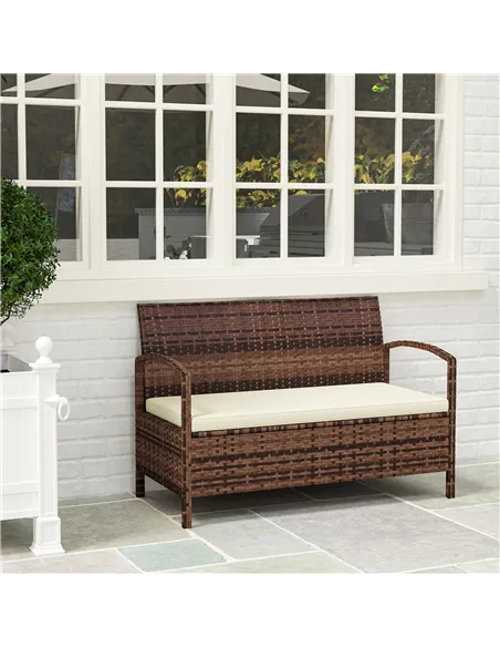Outsunny 125L Storage Garden Bench, with Cushion - Brown