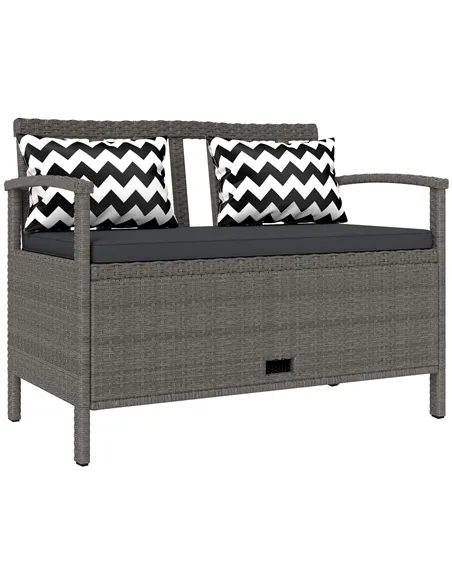 Outsunny 160L Storage Two-Seater Rattan Bench - Grey
