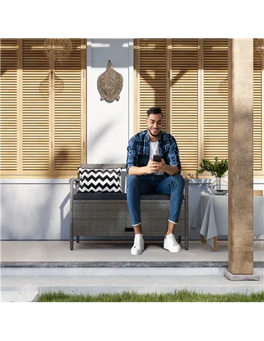 Outsunny 160L Storage Two-Seater Rattan Bench - Grey