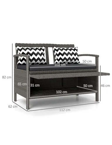 Outsunny 160L Storage Two-Seater Rattan Bench - Grey