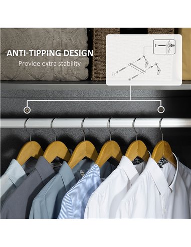 HOMCOM High Gloss Wardrobe, 2 Door Wardrobe with Hanging Rod and Storage Shelf, Clothes Storage Organizer with Anti-tipping Desi