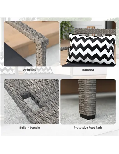 Outsunny 160L Storage Two-Seater Rattan Bench - Grey