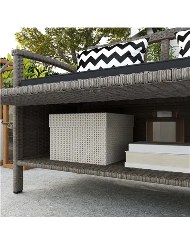 Outsunny 160L Storage Two-Seater Rattan Bench - Grey