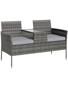 Outsunny Two-Seat Rattan Chair, with Middle Table - Charcoal Grey