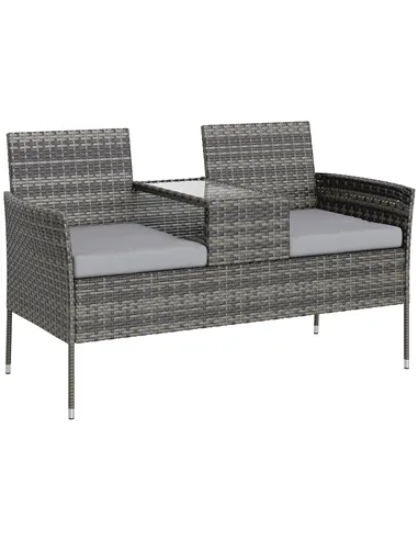 Outsunny Two-Seat Rattan Chair, with Middle Table - Charcoal Grey