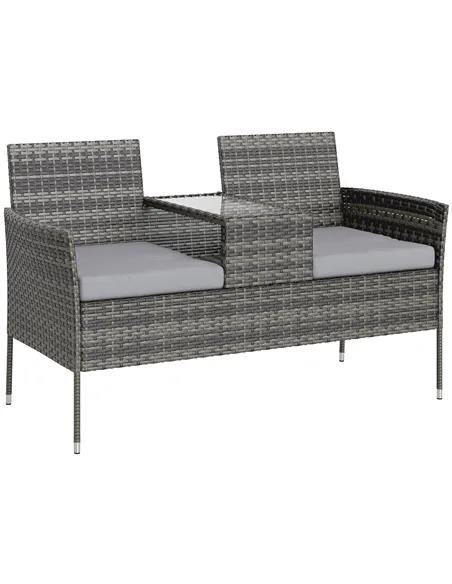 Outsunny Two-Seat Rattan Chair, with Middle Table - Charcoal Grey