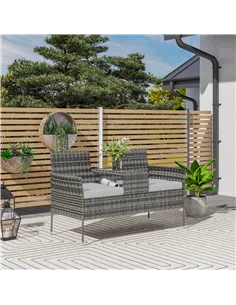 Outsunny Two-Seat Rattan Chair, with Middle Table - Charcoal Grey 2