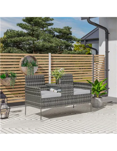 Outsunny Two-Seat Rattan Chair, with Middle Table - Charcoal Grey