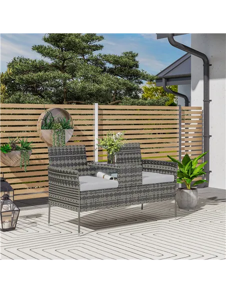 Outsunny Two-Seat Rattan Chair, with Middle Table - Charcoal Grey