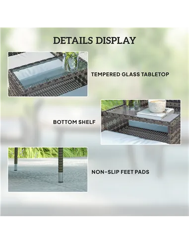 Outsunny Two-Seat Rattan Chair, with Middle Table - Charcoal Grey