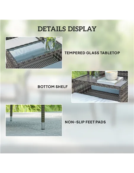 Outsunny Two-Seat Rattan Chair, with Middle Table - Charcoal Grey