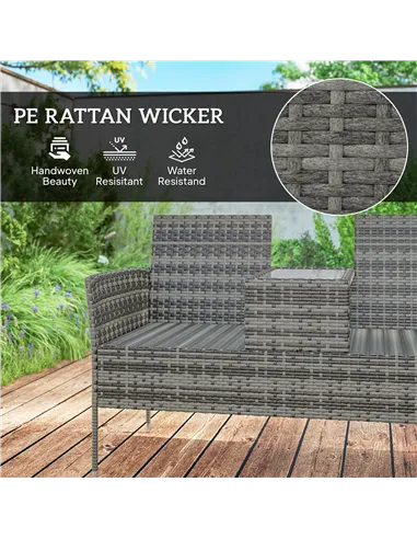 Outsunny Two-Seat Rattan Chair, with Middle Table - Charcoal Grey